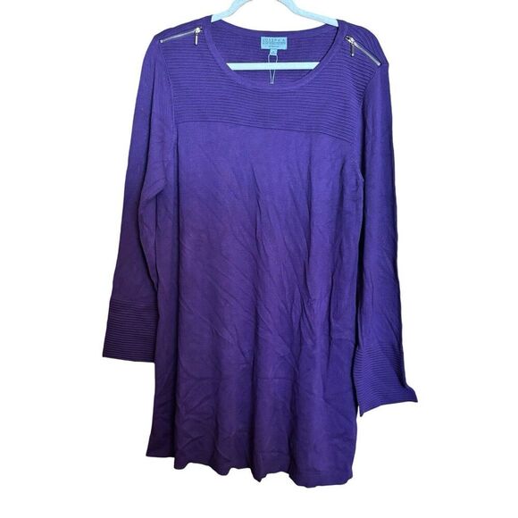 Joseph A Tunic Sweater Womens 1X Purple Ribbed Stretch Pullover Zipper Detail - Picture 1 of 9